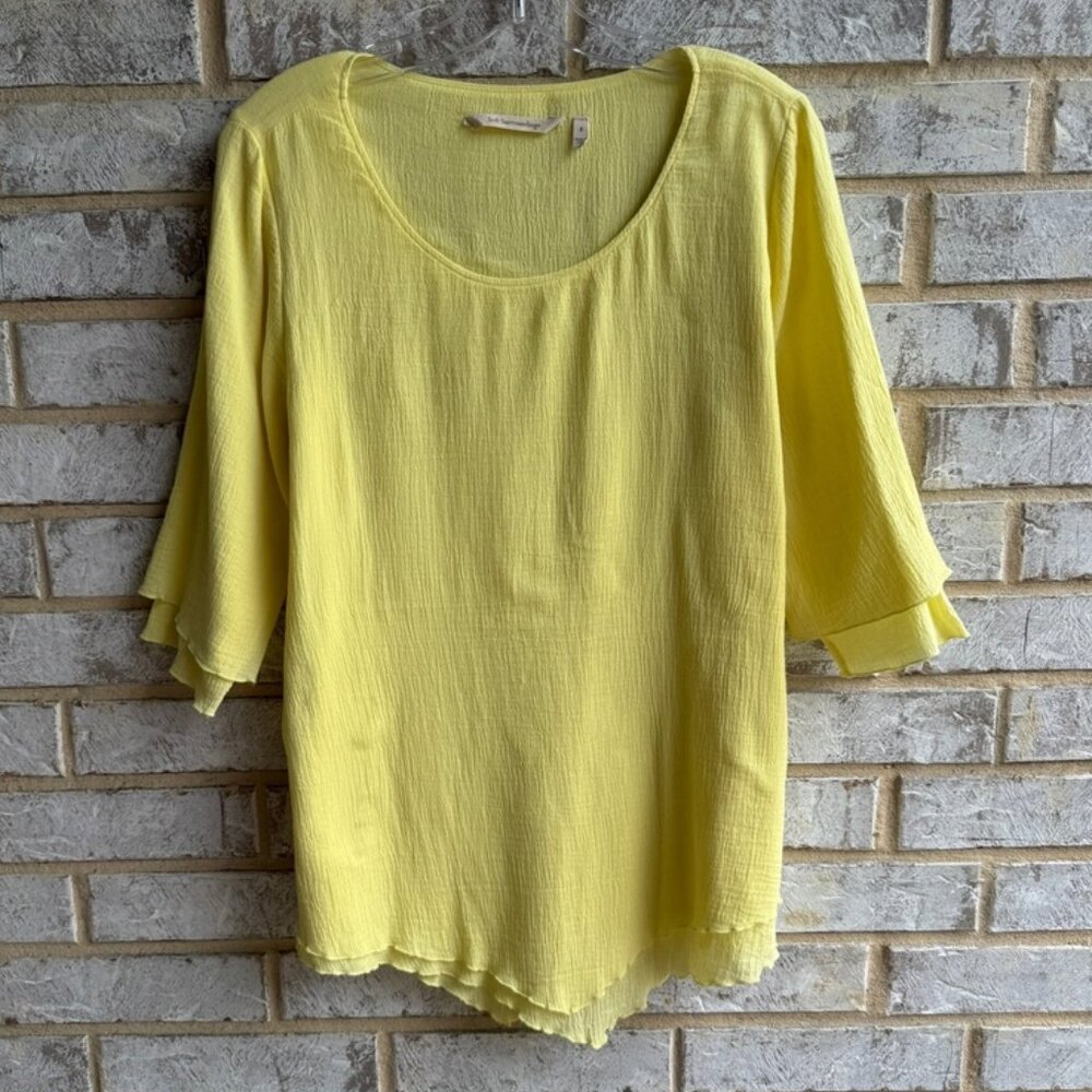 Soft Surroundings Siesta Key 3/4 Sleeve Layered Gauzy Yellow Tunic Blouse Size S